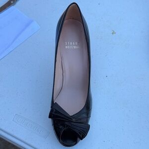 Stuart Weitzman Black Bow Peep Toe Heels